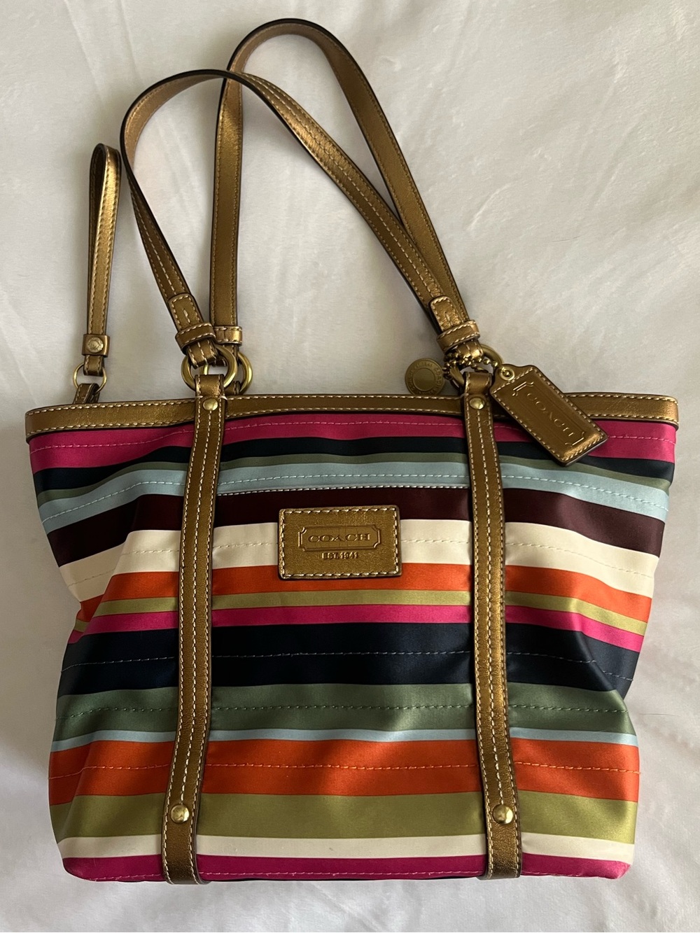 Coach Legacy Striped 65th Anniversary Multicolor Tote with Gold Trim